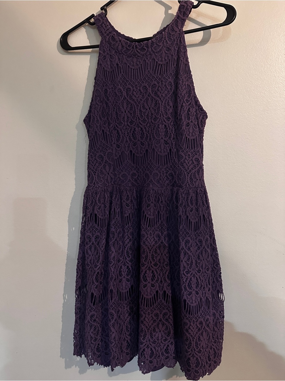 Altar’d State Lace Fit-and-Flare Dress in Deep Purple